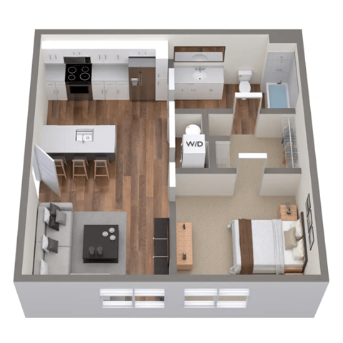 Floor plan for 1 bed, 1 bath, 560 sqft